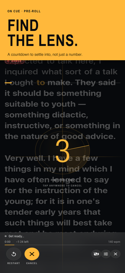 The reading line positioned near the top of the screen, close to the lens.