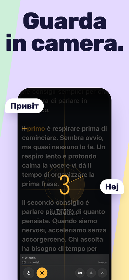 Il conto alla rovescia prima di iniziare, con la linea di lettura vicino all'obiettivo.