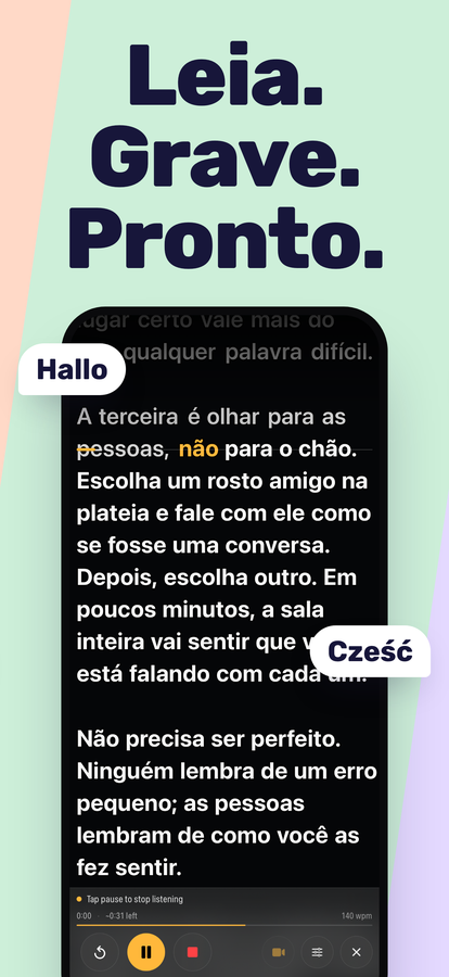 Gravando pela câmera frontal com o roteiro sobre a imagem.